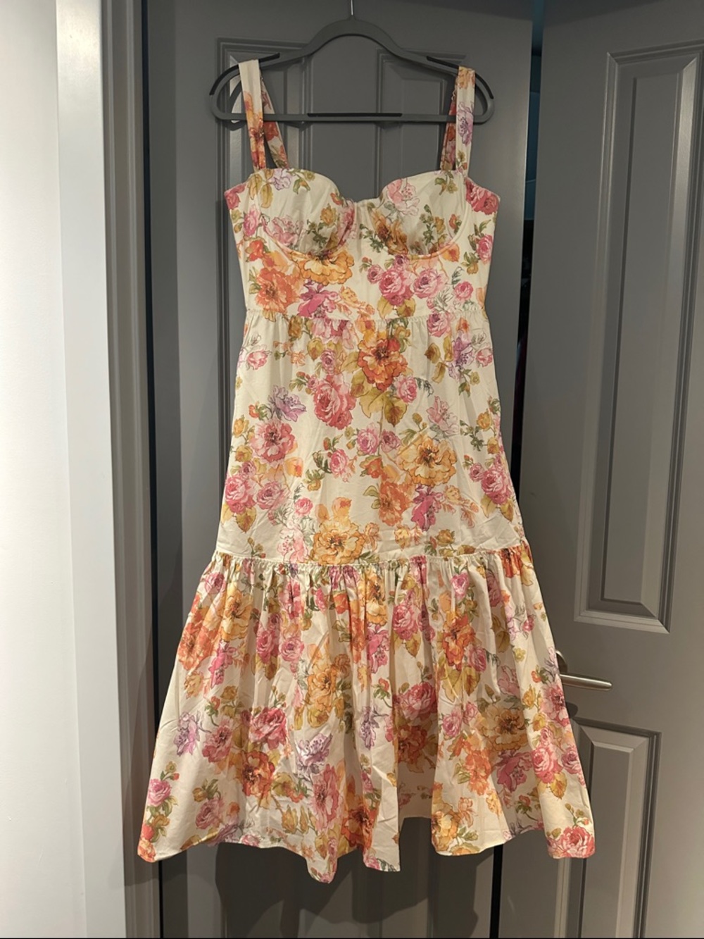 WORN ONCE - House of CB Cream Floral Maxi Dress with Pink & Yellow Roses